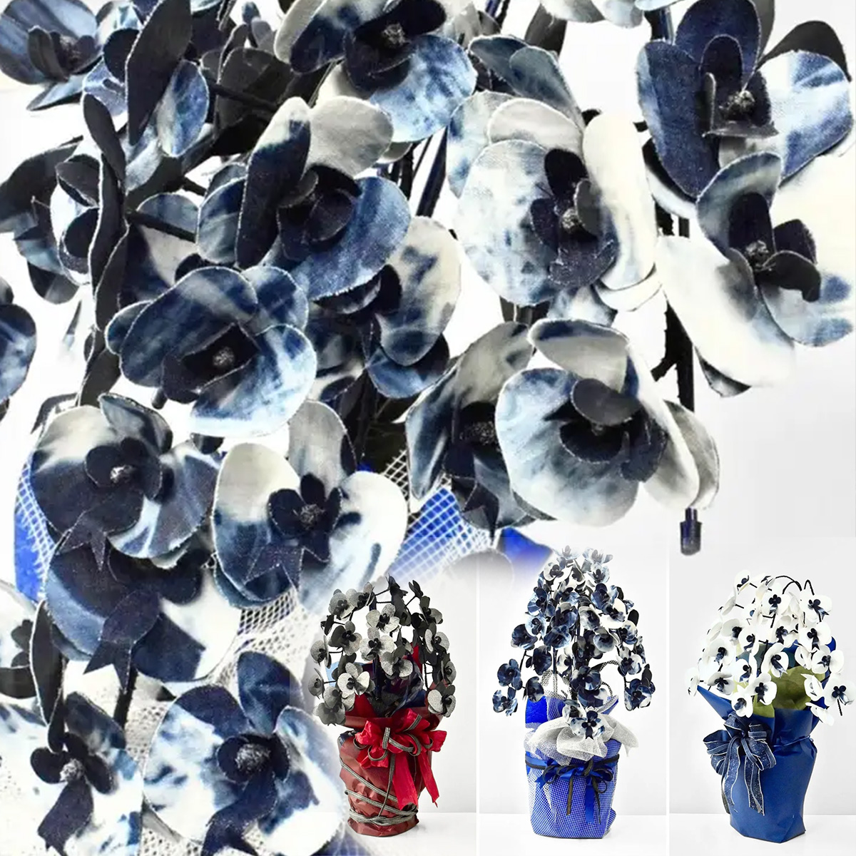 【岡山発】老舗デニムファクトリー青木被服が制作した「デニム胡蝶蘭」全3色を販売スタート。色褪せない贈り物が完成！